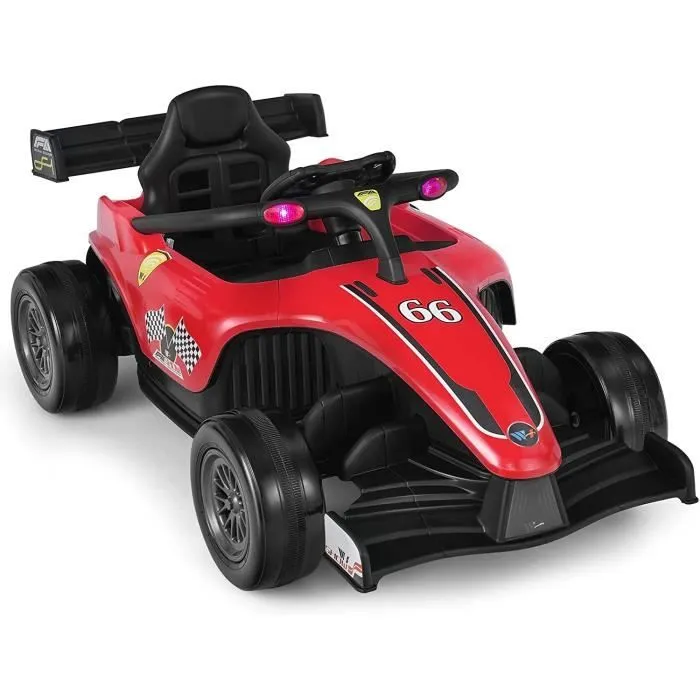 COSTWAY Voiture Électrique 12V7Ah pour Enfants 3 - 7 Ans, F1 Racing, 2 à 5 KM/H, Télécommande 2.4G, LED, USB, Klaxon, MP3, Rouge-0
