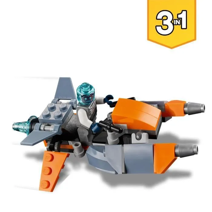 LEGO® Creator 3-en-1 31111 Le Cyber Drone, Jouet de Construction, Figurine de Robot et Moto-2