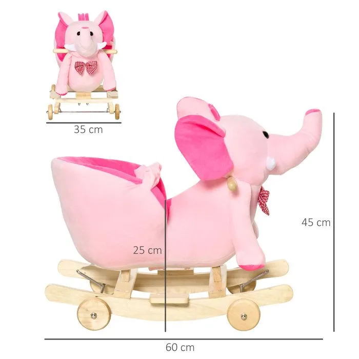 Cheval à Bascule jouet à bascule éléphant et porteur sur roulettes 2 en 1 fonction musicale 32 pistes ceinture sécurité rose-3