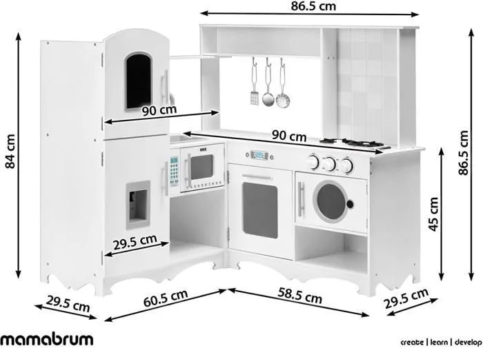 Mamabrum Grande Cuisine Enfant en Bois XXXL- Imitation- Cuisine Forme L Accessoires- Réfrigérateur Four Micro-ondes Armoires-1