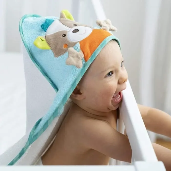 Fehn Serviette de Bain à Capuche Renard - Bleu - Bébé - Mixte - Dès la Naissance-2