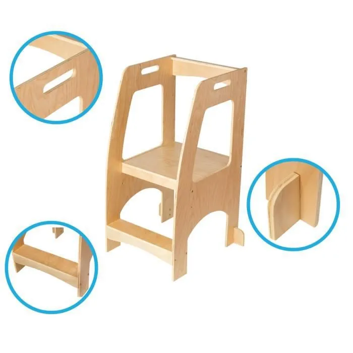 Mamabrum Tour D'apprentissage Marchepied pour Enfants avec Barrières - Marchepied, 2 Niveaux - Charge max 100 kg - bois massif-3