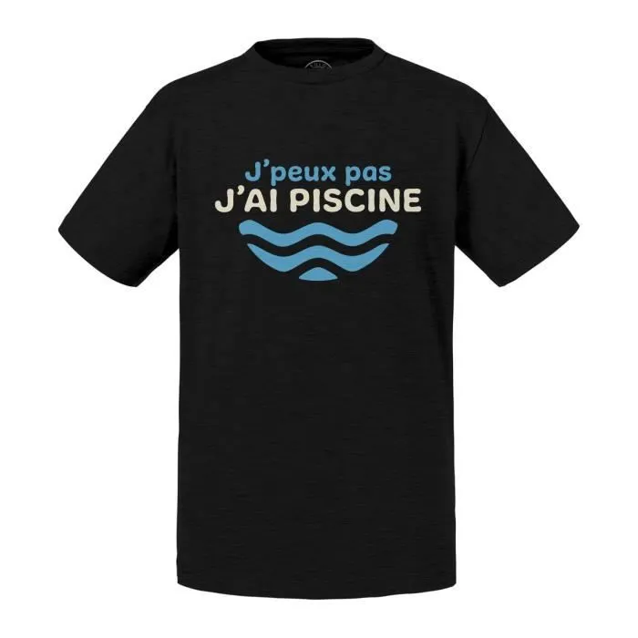 T-shirt Enfant Noir J'Peux Pas J'ai Piscine Natation Vacances Été-0