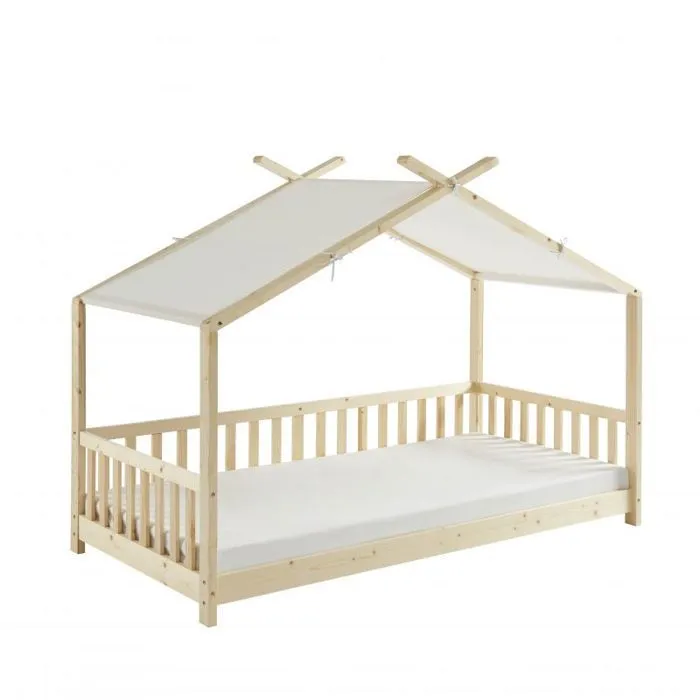 Lit tente enfant - Laïba Kids - Rêves de Forêt - 90x190 cm - Beige - Bois massif-0