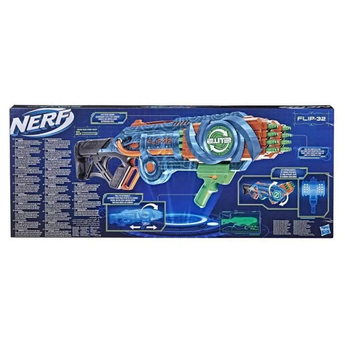 NERF - Elite 2.0 - Blaster Flipshots Flip -32 2 fois 16 canons pivotants, capacité de 32 fléchettes - inclut 32 fléchettes NERF-2