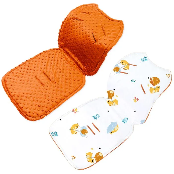 Coussin de siège de poussette 75 x 35 cm - coussin pour Réducteur siège auto pour de enfant -Minky Nounours à la citrouille-0