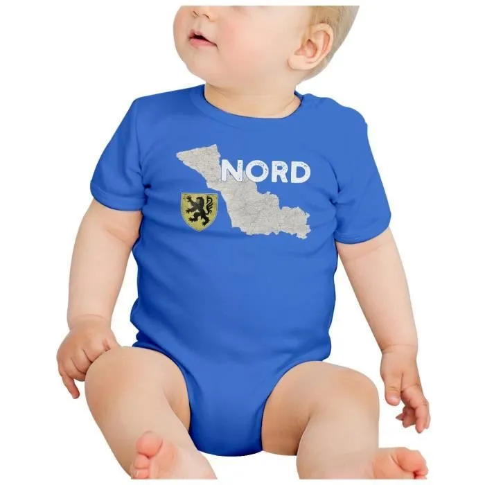 Body Bébé Manche Courte Bleu Nord 59 Departement Ch'ti Lille Carte Ancienne-1