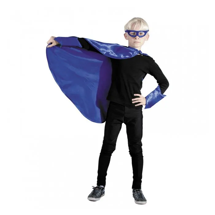 Kit super héros enfant - Bleu - Cape, manchettes et loup assorti - Taille unique-0