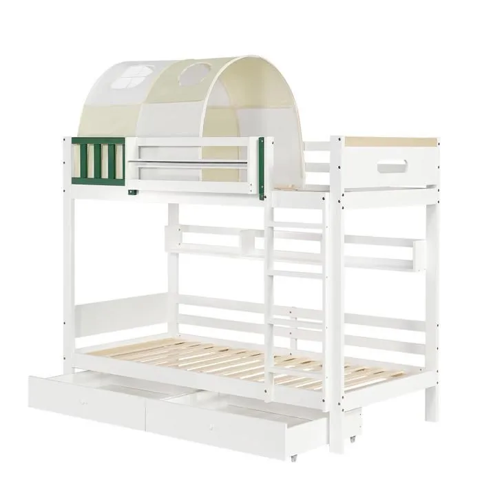 Lit superposé - Noname - 90x200 cm - Tente intégrée - Protection contre les chutes - Rangement sous le lit-1