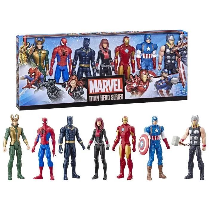Maxi Pack Avengers 7 figurines de 30 cm, 5 accessoires, Marvel Avengers Titan Hero Series-0