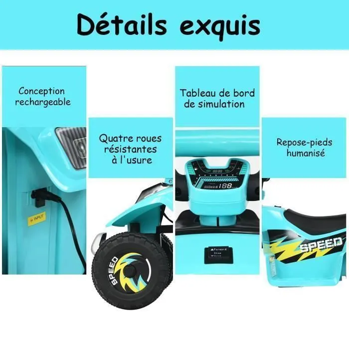 COSTWAY Quad Electriques pour Enfant 6 V 4,5 Km/H max. Voiture Buggy pour Enfants de 3Ans+ Bleu-1