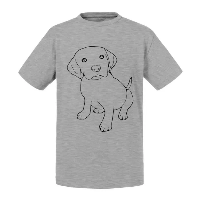 T-shirt Enfant Gris Dessin Chiot Bebe Chien Contour Labrador Mignon-0