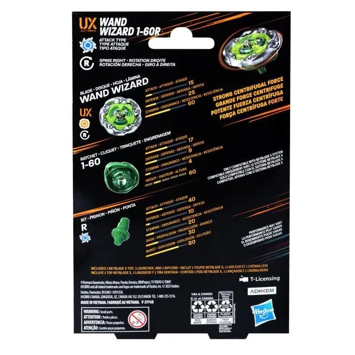 Beyblade X, Starter Pack Wand Wizard 1-60R UX avec toupie de type à rotation droite de type attaque et lanceur, dès 8 ans-6