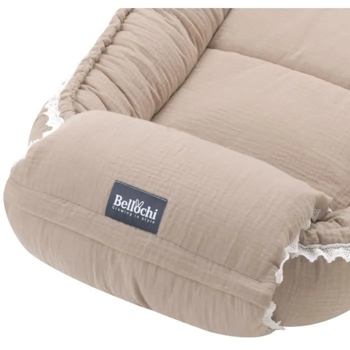 Bellochi Reducteur de Lit Bebe Cale Bebe pour Lit Cocon Bebe - Coton et Velours 90x60cm - Nid de Bebe - Cuddly Muslin Beige-3
