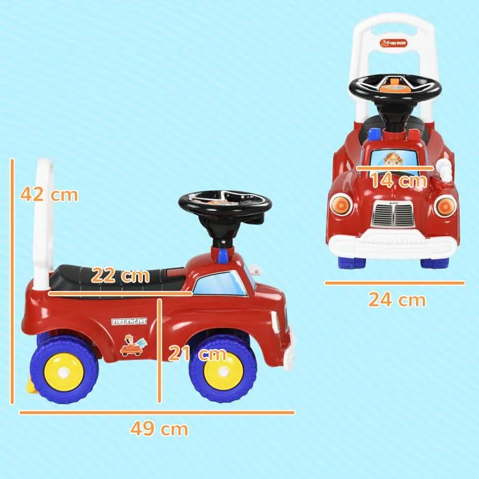 Porteur trotteur Enfants - AIYAPLAY - véhicule à pousser camion de pompier - 18-36 Mois - Coffre phares musique - rouge-3