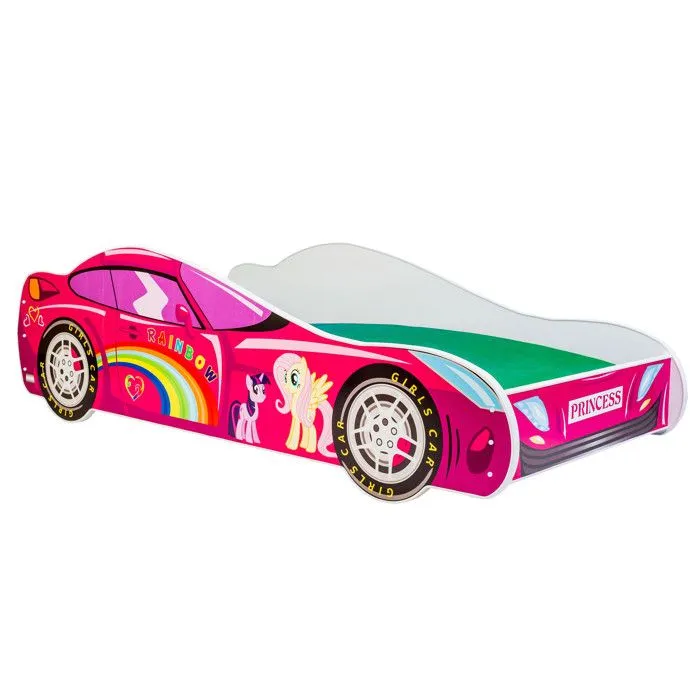 Lit enfant fille voiture licorne rose avec matelas et sommier inclus - 140 cm x 70 cm-0