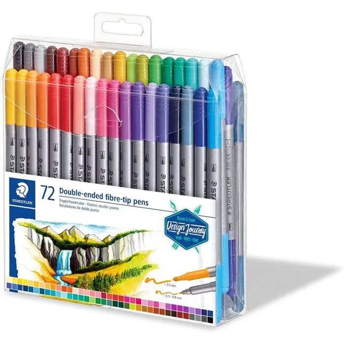 Feutres de coloriage - STAEDTLER - Set 72 - Double pointe 3,0 mm et 0,5 mm - 12 couleurs lumineuses - Mixte-1