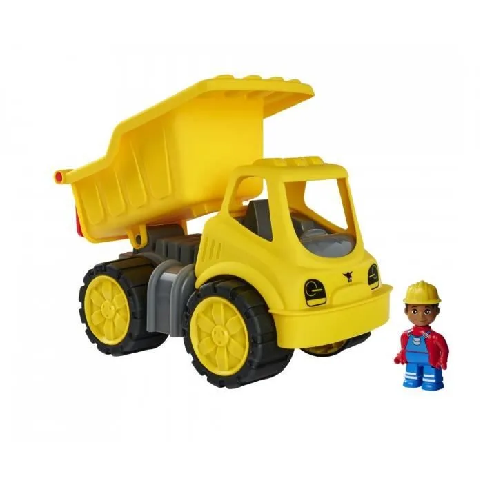Camion-benne Power-Worker BIG pour enfant avec figurine - Jaune, gris et orange vif-1