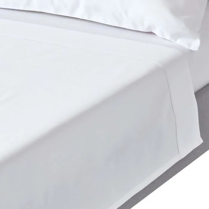 Drap plat uni 100% coton égyptien 1000 fils Blanc 275 x 275 cm-0
