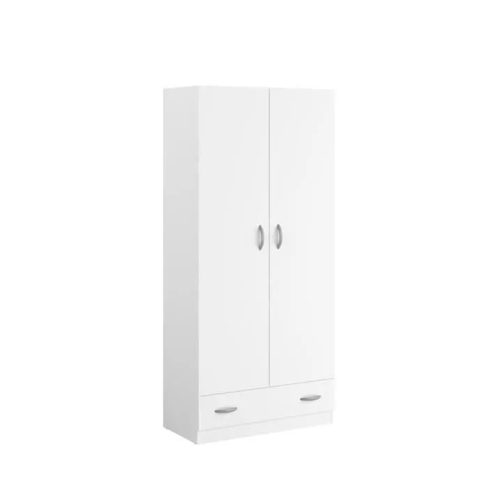 PARISOT Armoire 2 portes battantes + 1 tiroir - Panneaux de particules - Décor Blanc - L 78 cm x P 38 cm x H 170 cm - VARIA-8