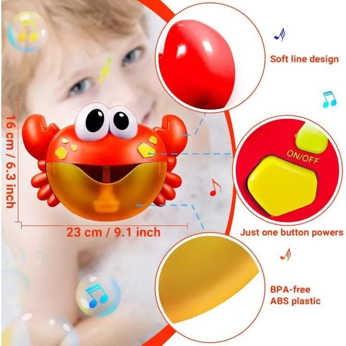 Jouets de bain pour bébé,Machine à bulles de crabe avec musique, jouets de bain pour tout-petits,garçons, filles, souffleur à bulles-3