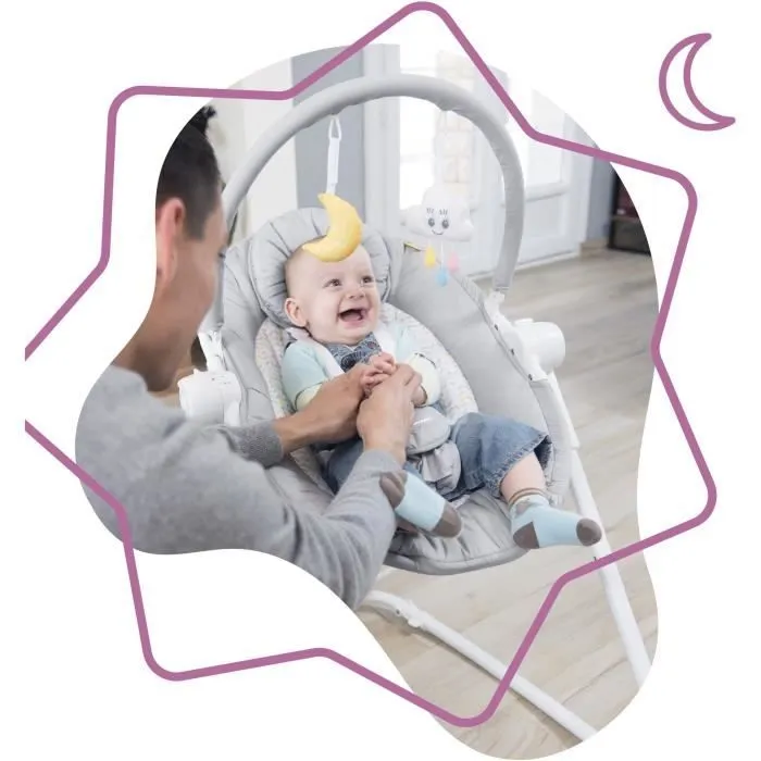 Badabulle Transat en hauteur Compact'Up, Pliage Ultra Compact, Confortable, Multipositions, Dès la naissance, Candy-1