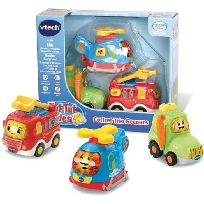 Coffret Trio Secours - VTECH - Tut Tut Bolides - Camion de pompiers, tracteur et hélico - 1 à 5 ans-0