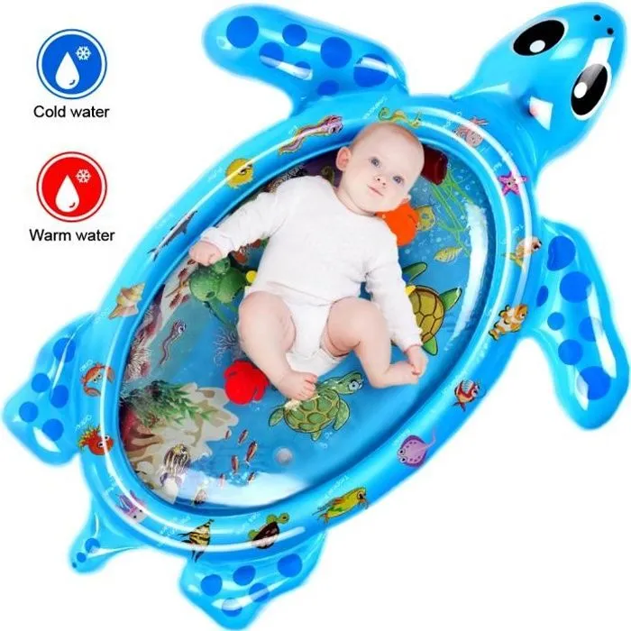 102*82CM Tapis d'eau Matelas sol gonflable jouet bébé éducatif en forme tortue BLEU-0