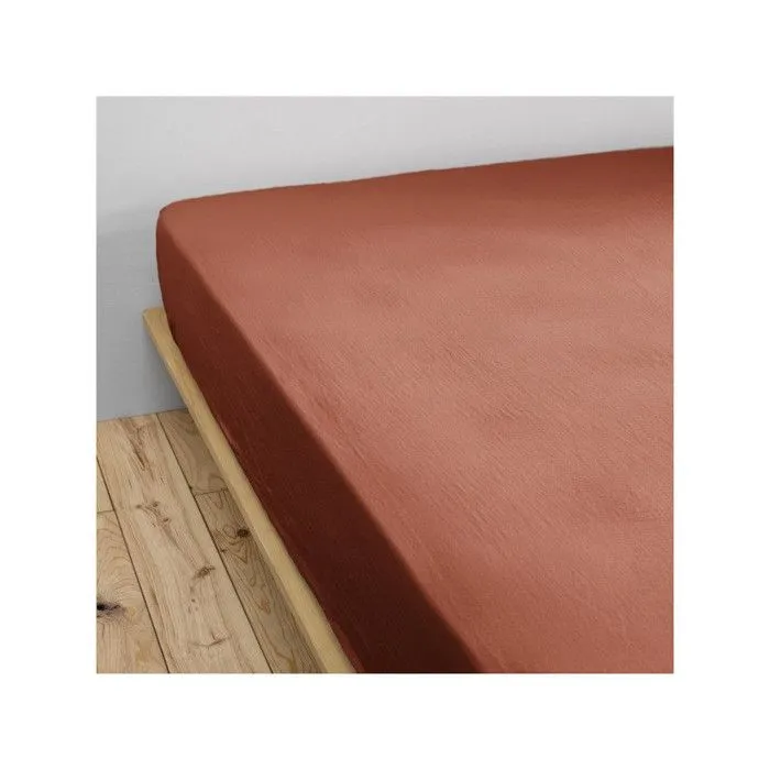 Drap housse "Gaïa" toutes dimensions "Gaze de Coton" - Gaïa Terracotta - 140 x 200 cm bonnet de 30 cm-0