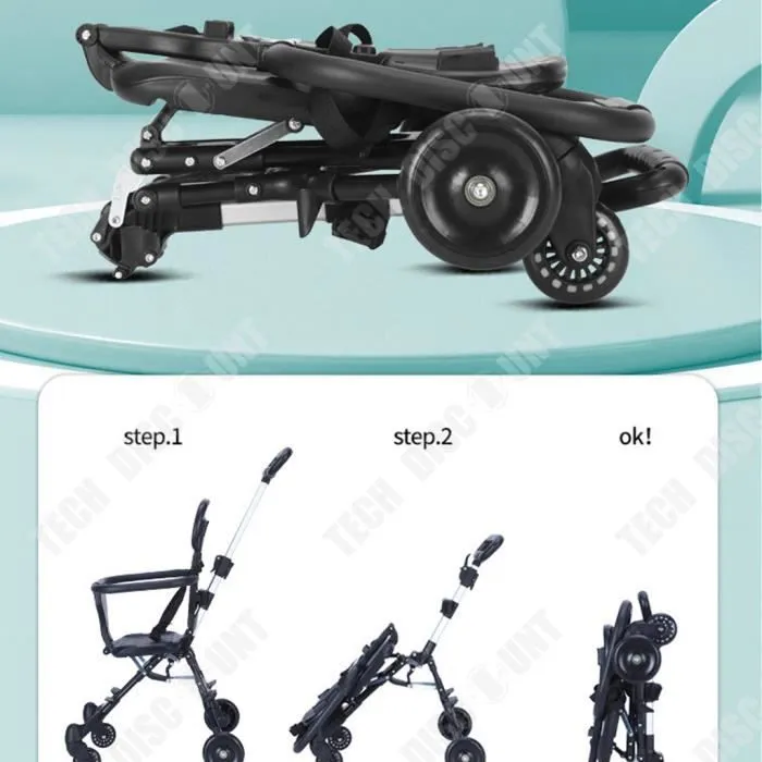 TD® Poussette légère et pliable bidirectionnelle poussoir pare-soleil bébé anti-renversement à quatre roues chariot stable et robust-1