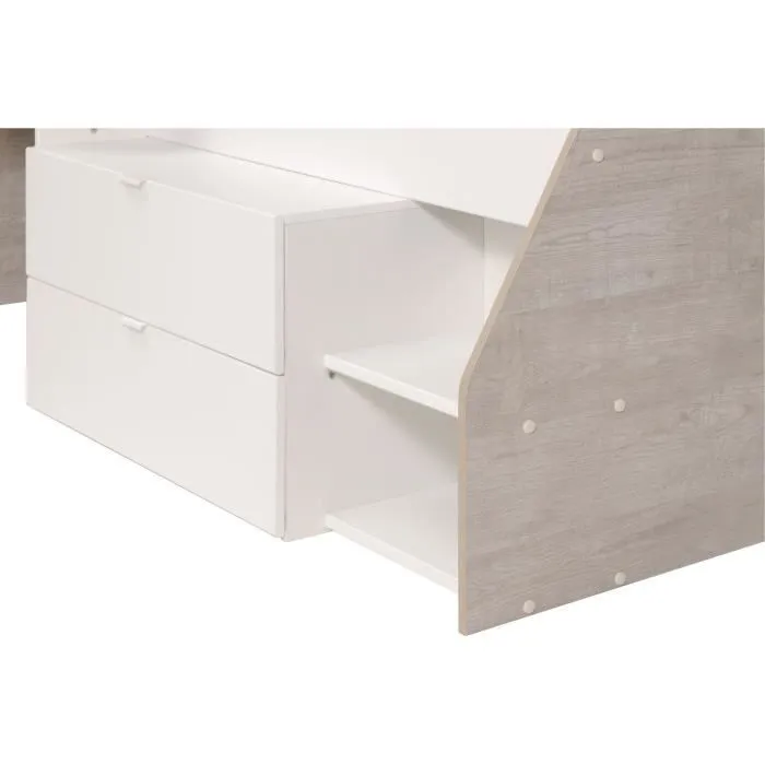 Lit combiné enfant contemporain PARISOT KIM - gris loft et blanc - l 90 x L 190 ou 200 cm-6
