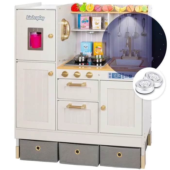 Kinderplay Grande Cuisine en Bois Enfant - pour Enfants, Deux Hauteurs Possibles, éclairage LED, Accessoires, GS0060-1-0