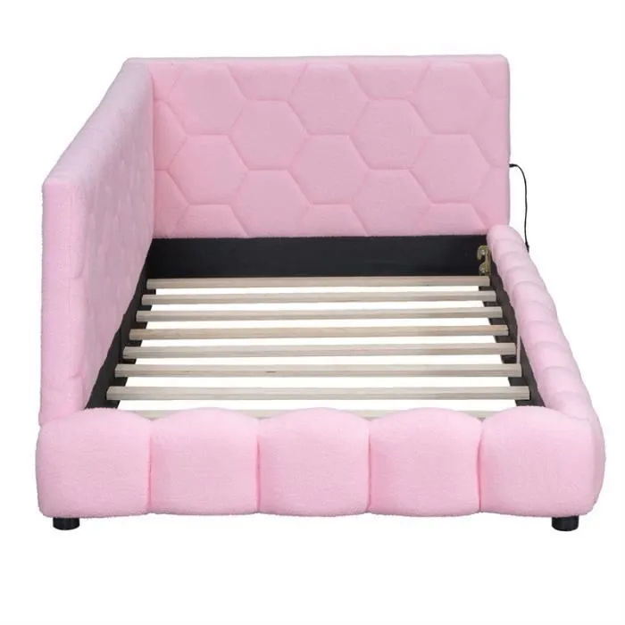 Canapé-lit - Non spécifié - 90x200 cm - LED avec port USB - Tissu peluche - Rose-2