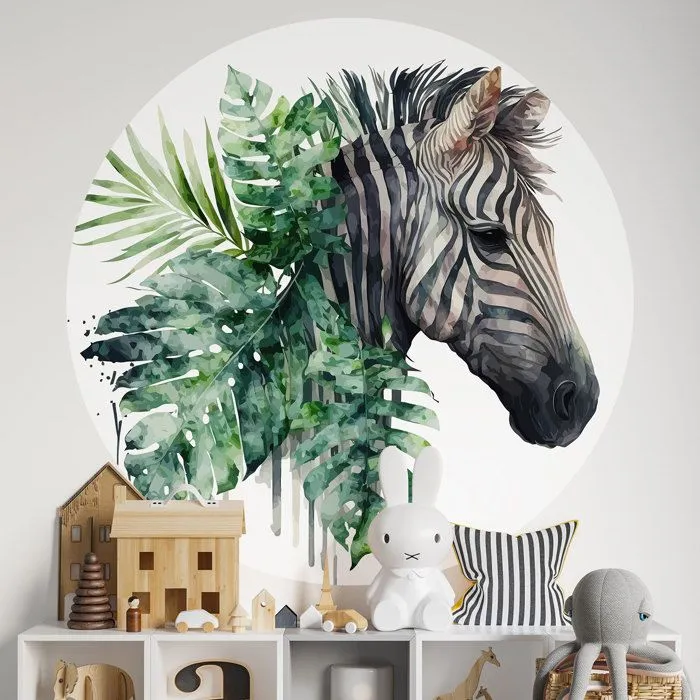 Sticker mural - Zèbre - Rond - Adhésif MAT - Diamètre 120 cm - Décoration contemporaine-0