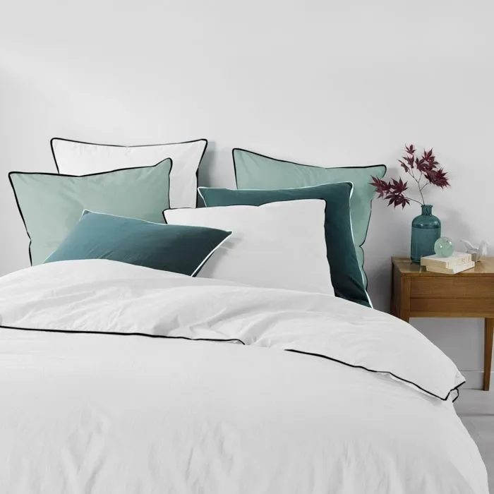 Drap housse 2 personnes 140 x 190 x 30 cm Linette coton lavé  57 fils Blanc-2
