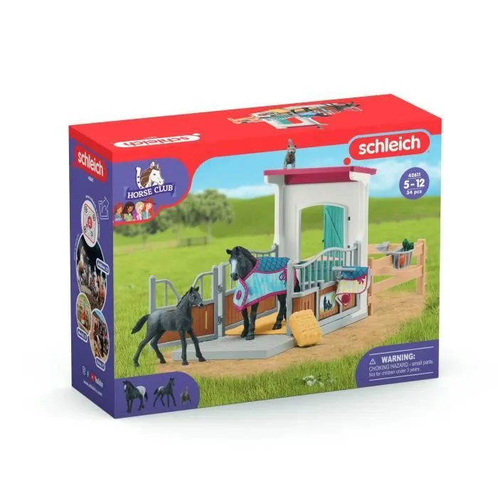 Box pour cheval avec jument et poulain, coffret schleich avec 34 éléments inclus dont 2 chevaux schleich, coffret figurines pour-8