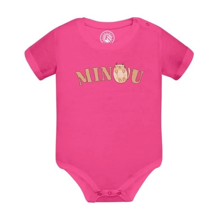 Body Bébé Manche Courte Rose Minou Mignon Animal Chat Enfant-0
