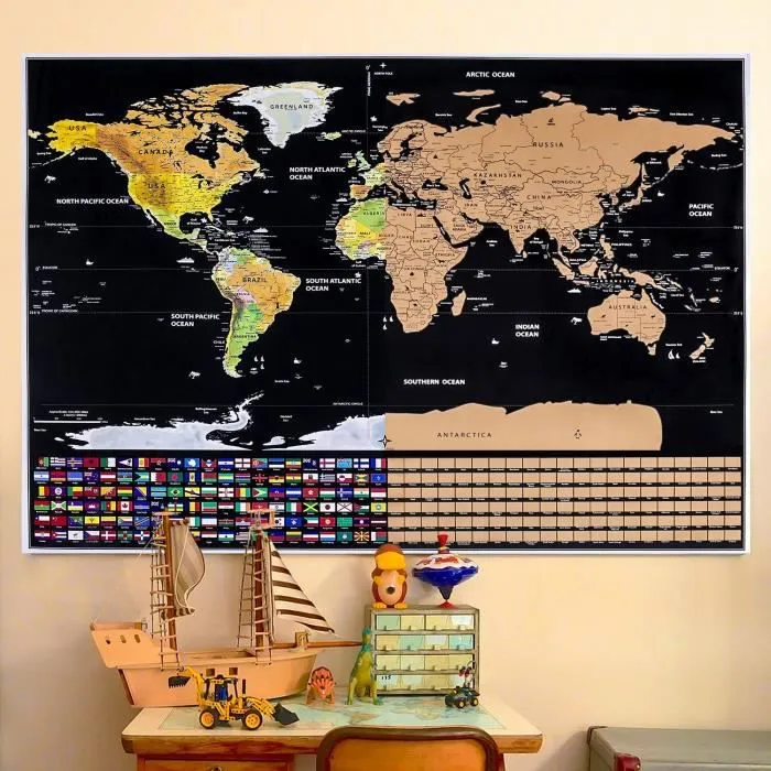 Carte du Monde à Gratter Voyage Affiche (82x59 cm), Scratch off World Map, Grattez les Endroits Que Vous Avez Visité, Décoration D'i-0