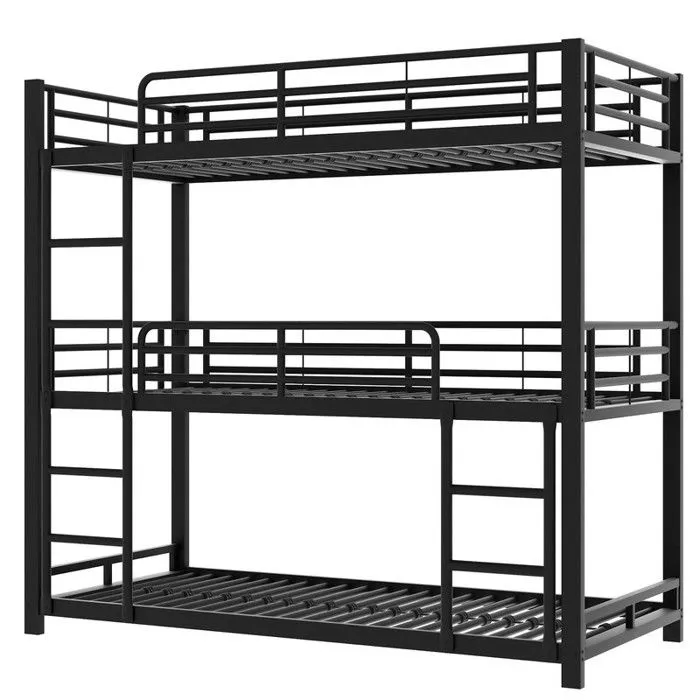 MODERNLUXE Lit superposé 90x200cm - 3 couchages en métal noir - Style industriel-2