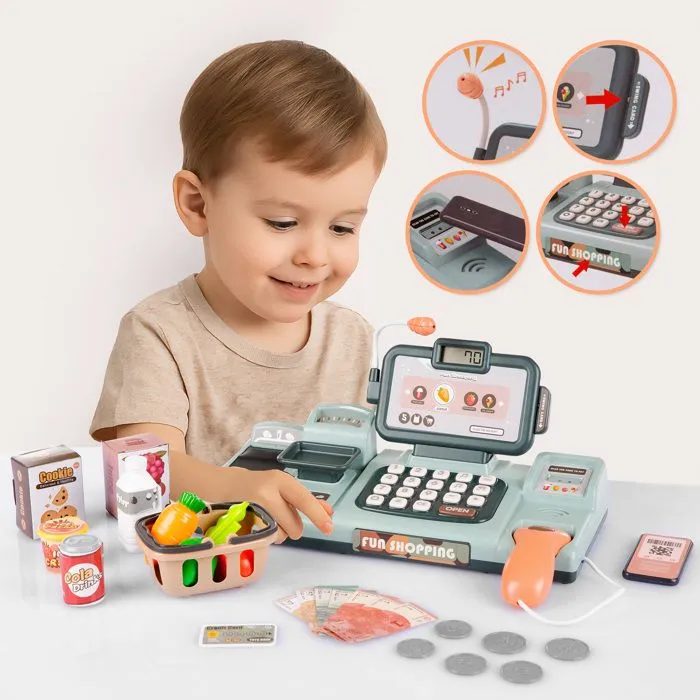 Kinderplay Caisse enregistreuse enfant avec calculatrice, sons, lumière, scanner, accessoires – dès 3 ans, KP3437-1