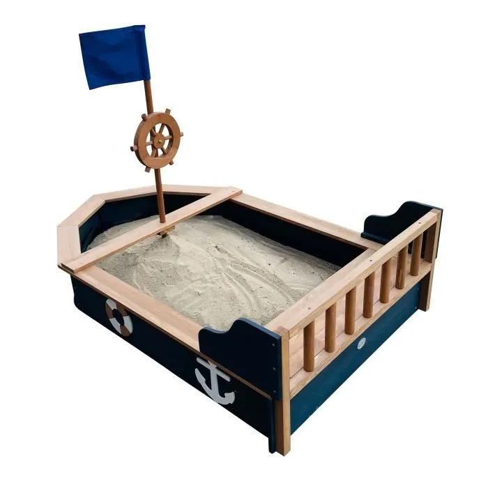 Bac à sable en bois en forme de bateau - AXI Doris - Gouvernail rotatif - Bâche et toile de-1