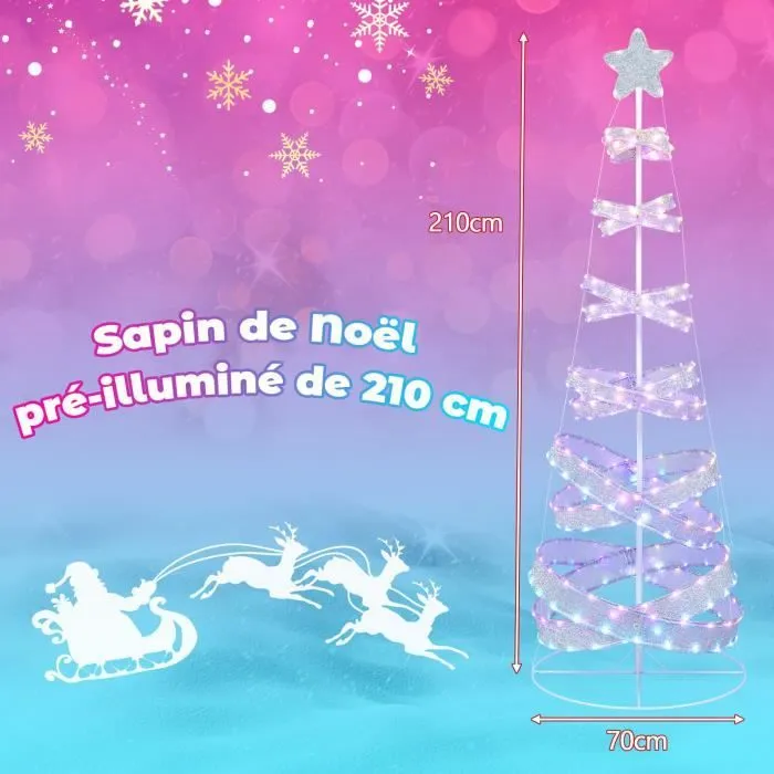 COSTWAY Sapin de Noël en Spirale de 210 cm Pré-éclairé, Pliable, à Couleur Changeante avec 341 Lumières LED & 34 Modes d'Éclairage-3