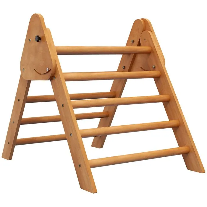 HOMCOM - Triangle d'apprentissage à grimper pour enfants - Bois de hêtre - 90x64x70cm - Marron-0