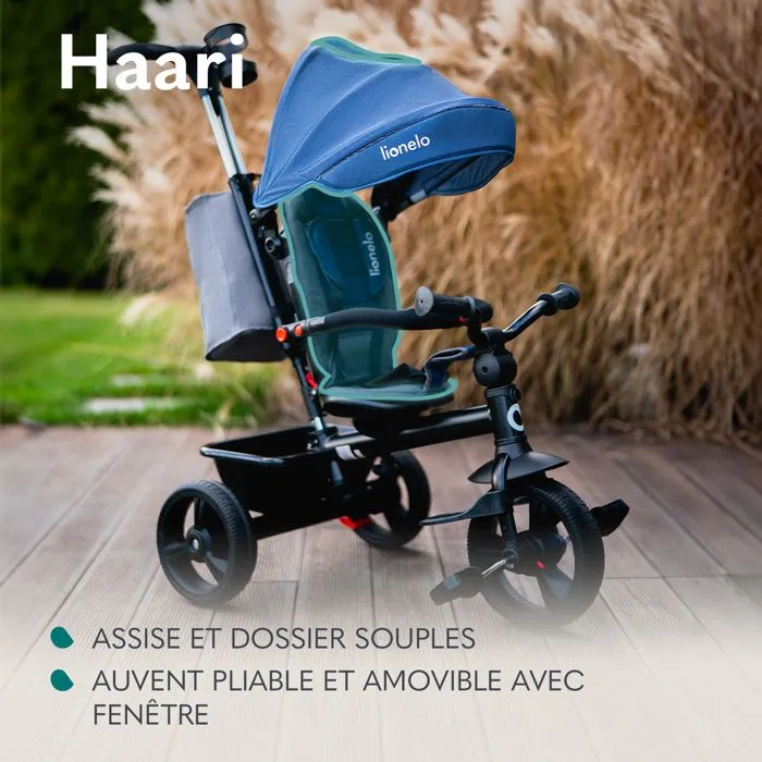 LIONELO Haari - Tricycle bébé évolutif - Jusqu'à 25 Kg - Siège réversible - Grand Panier Sac - Porte-gobelet - Roue Libre - Noir-1