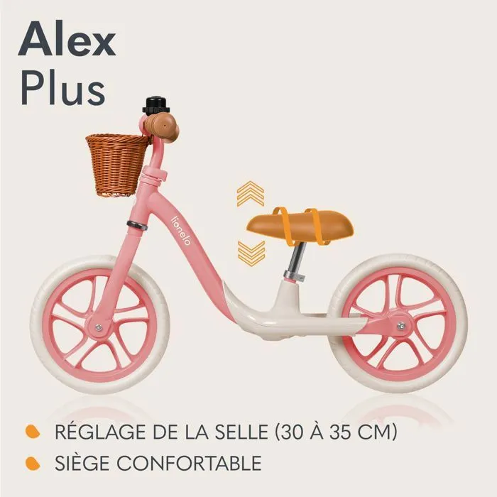 Draisienne - LIONELO Alex Plus - Selle confortable - Cadre léger et résistant - Réglage de la selle - Rose-4