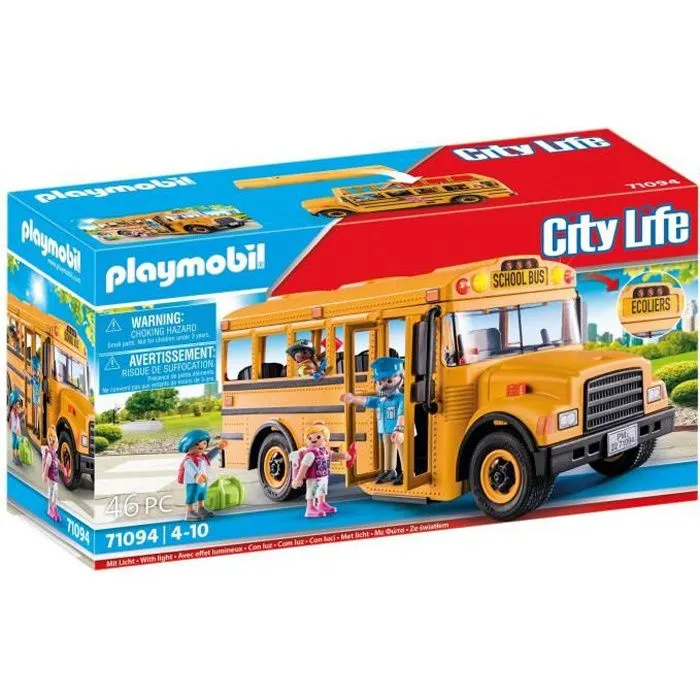 PLAYMOBIL - 71094 - City Life - Bus scolaire - Avec lumières de signalisation et 4 personnages-0