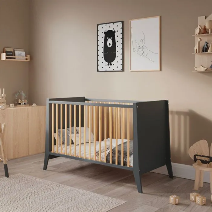 Lit bébé évolutif Timeo 60x120 cm (matelas non inclus) | Gris & bois-2