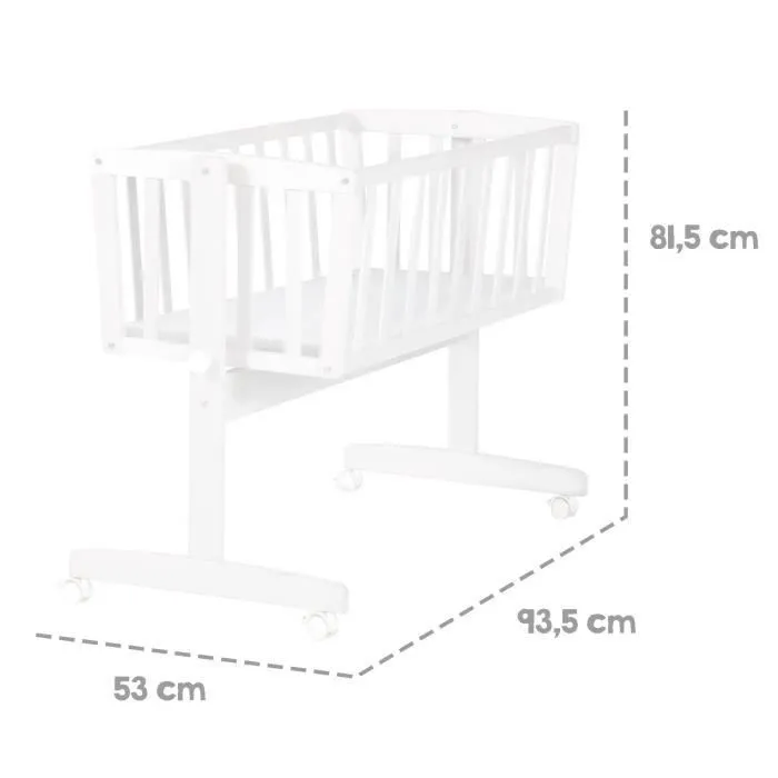 ROBA Berceau Bébé 40 x 90 cm avec Matelas - Roulettes à Freins - Fonction Basculante avec Bouton de Verrouillage - Bois Blanc-2