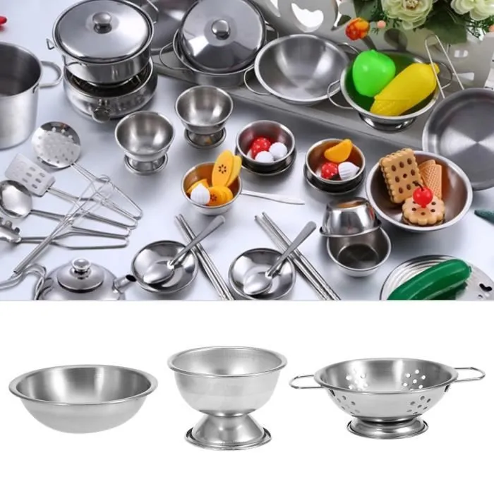 25 pièces jouets de cuisine en acier inoxydable ustensiles de cuisine ustensiles de cuisine pan jouets ensemble pour les enfants-HUA-2