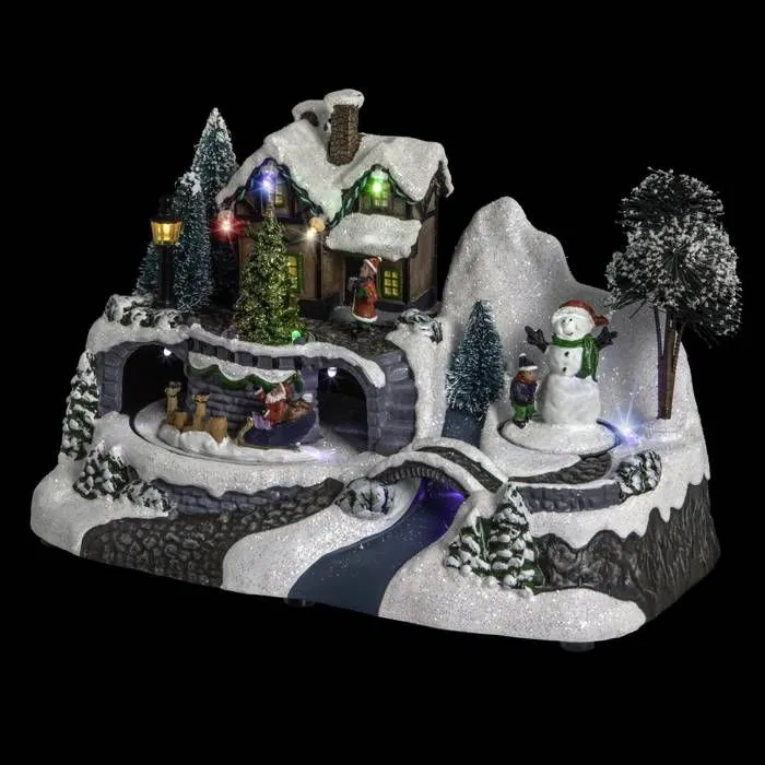 Village de Noël animé LED - Feeric lights - Père Noël et traineau - 10 LED - Multicolore - Intérieur-1
